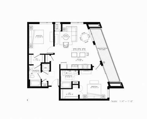 Floor plan for 2 beds, 2 baths, 1122 sqft